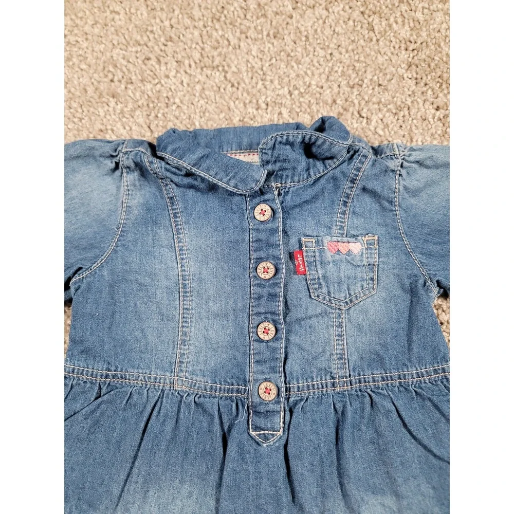 Levi's 6-9 Months Baby Girl Denim Dress Western Chambray Vintage Y2K Pocket CUTE